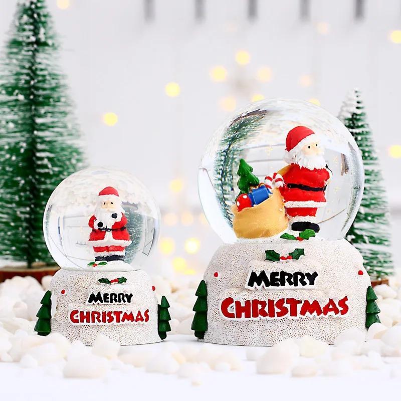 Cute Christmas Snow Globe Desktop Decor Creative Luminescence Snowman Statue Glass Crystal Ball Boys Girls Christmas Gift