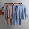 Autumn and Winter Women's Knitted Sweater Set High Neck Solid Color Slit Sweater Loose Casual Long Sleeve Tops Long PantsTwo Piece Set