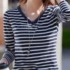 Horizontal Stripes Print Women Tshirts Ladies Tops Long Sleeve V-neck Pullover Femme T-shirts T Shirt For Women