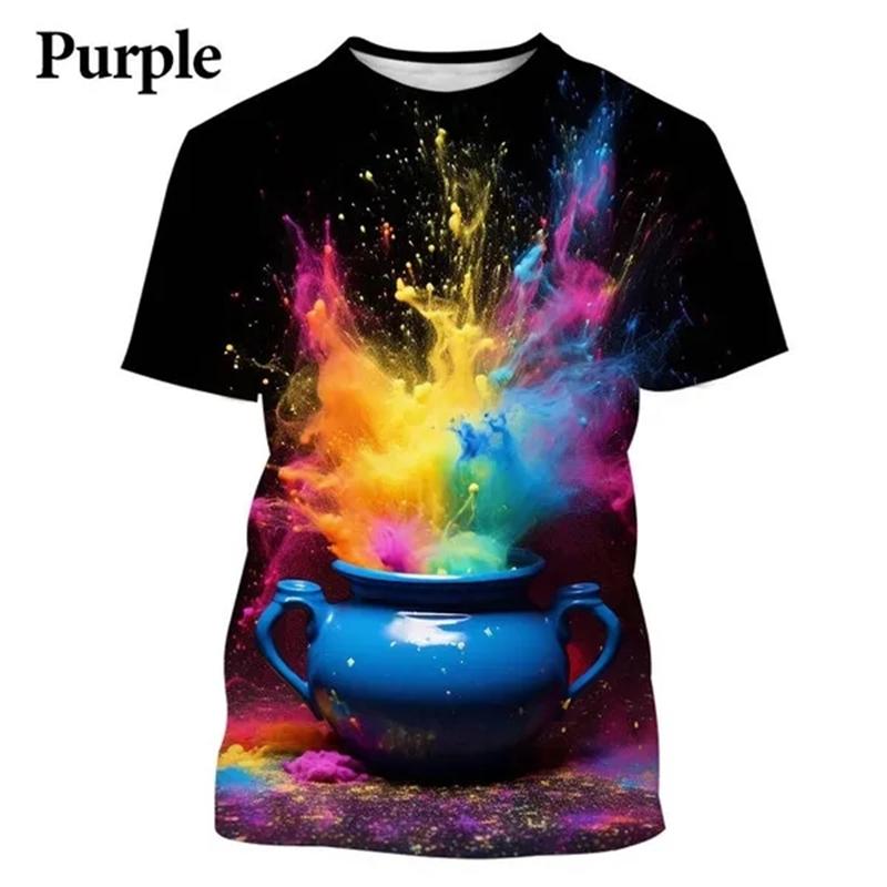 Футболка с разноцветными брызгами чернил и радугой, 3D-принт, для мужчин и женщин, модная одежда, футболка, одежда с круглым вырезом и коротким рукавом, топы и футболки