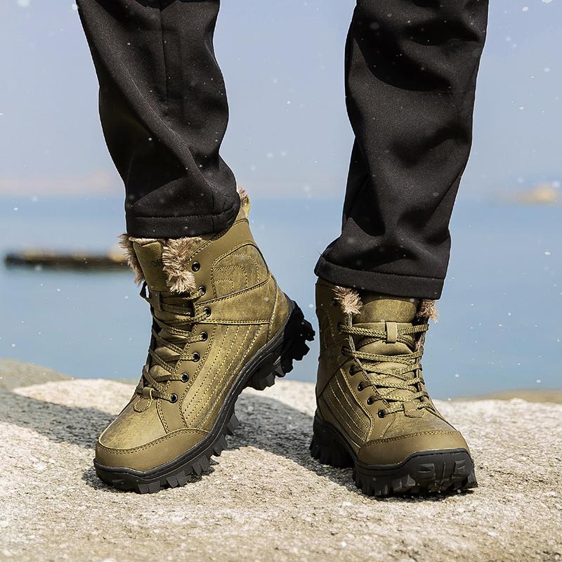 Genuine Leather Men Boots Winter With Fur Warm Snow Boots Men Casual Shoes Hiking Sneakers High Top Ankle Boots Outdoor Shoes