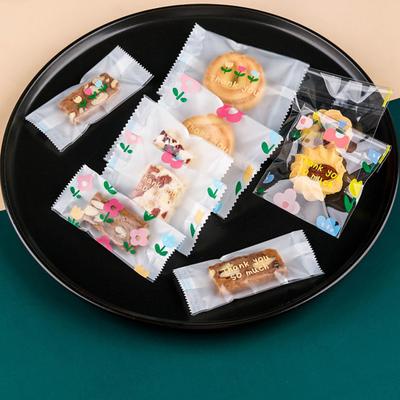 Цветочная серия Cookie Biscuit Набор из 100 шт./200 шт. Упаковочные пакеты Полупрозрачные с цветочным принтом Упаковочные пакеты Товары для дома
