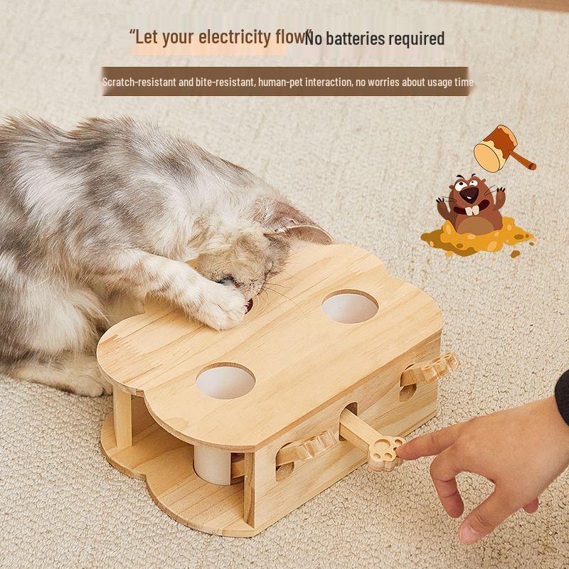 Interactive Solid Wood Cat Whack-a-Mole Toy for Pets and Children
