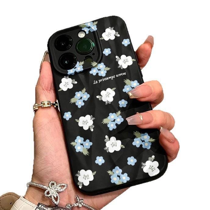 Синие и белые цветы подходят для чехла на телефон Apple 17Pro iPhone16/15/14 матовый складной 13/12 свежий