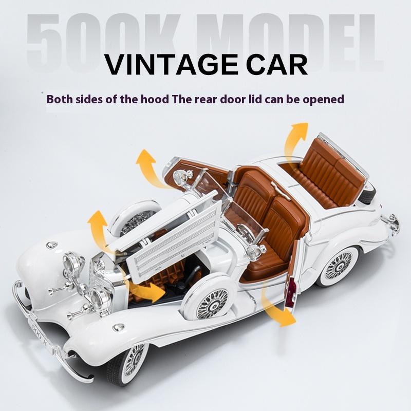 1:18 1936 Mercedes Benz 500K Классический Винтажный Автомобиль Сплав Металл Литье под Давлением Модель Машины Звук и Свет Коллекция Хобби Подарок для Мальчика