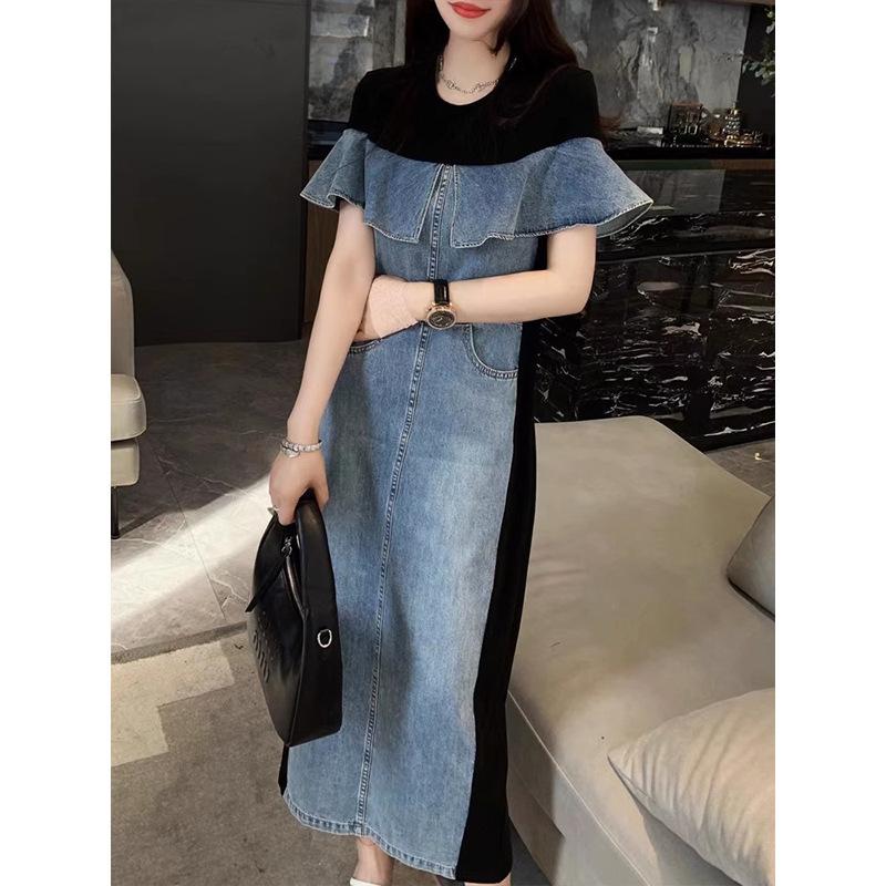 Свободное и тонкое платье женское летнее платье 2024 года новые товары средняя и длинная ретро-юбка из денима с оборками