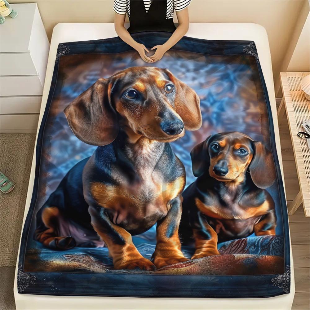 1Pc Dachshund Puzzle Print Flannel Blanket, High quality Comfortable for All Seasons, Home Decor, Warmth and Comfort, Perfect for Christmas Gifts