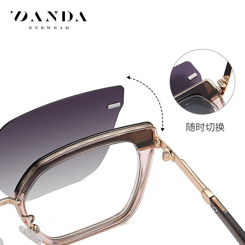 Trendy Magnetic Clip-On Glasses for Myopia, European and American Style Eyeglass Frames for Women CG3201Switch between magnetic polarized sunglasses