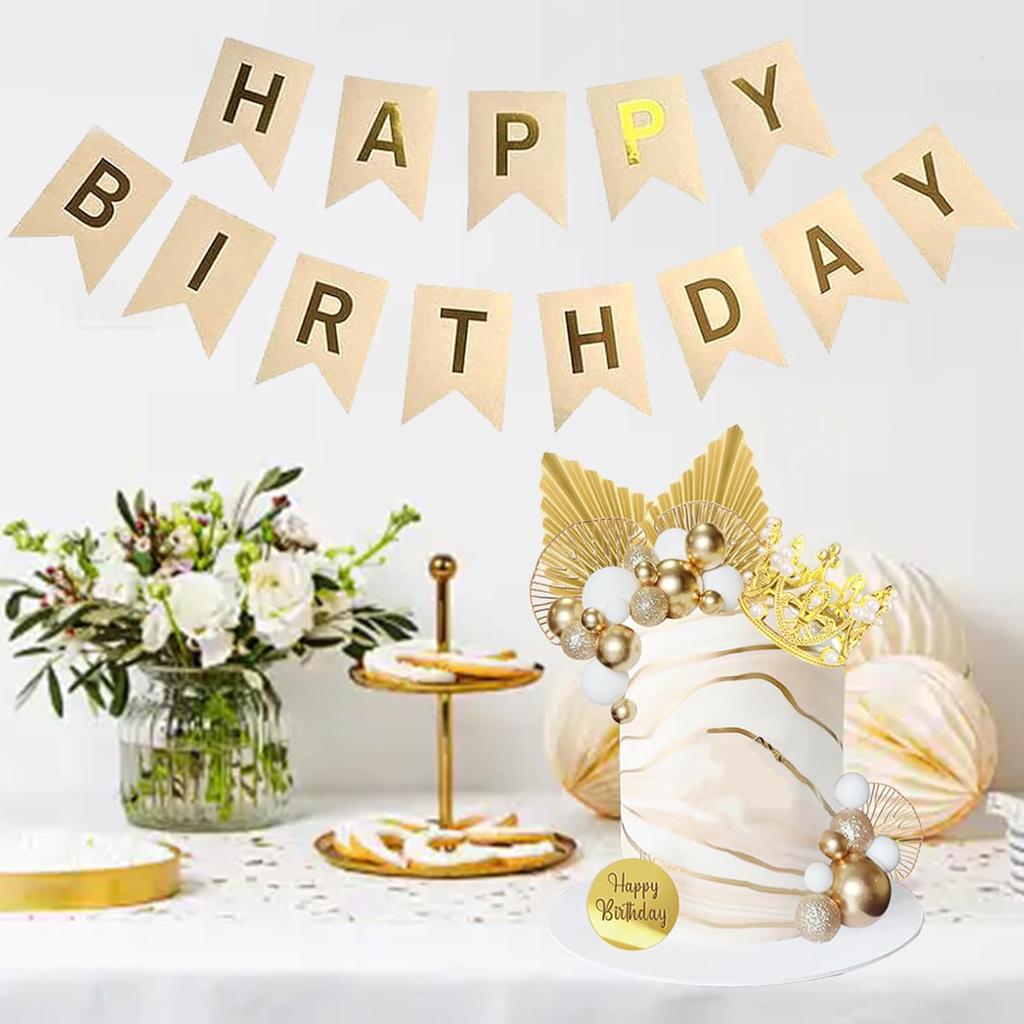 Balls Cake Toppers Crown Tiara Cake Topper Happy Birthday Cake Decorations for Birthday Boho Wedding Baby Shower Party Decor