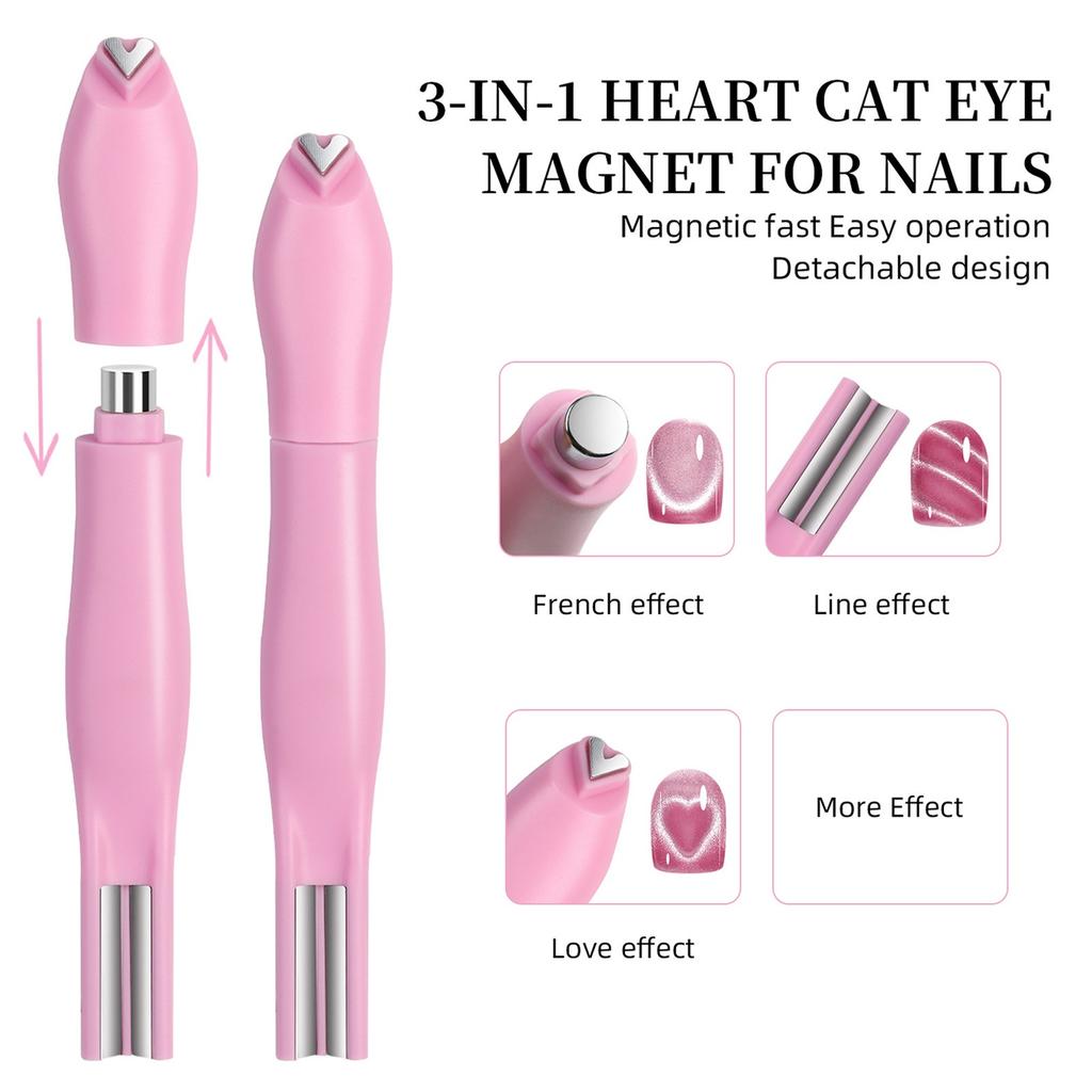 3D Love Heart Nail Magnet 3in1 Cat Eye Effect Double Line Moon Snake Pattern French Nail UV Attraction Magnetic Stick Manicure