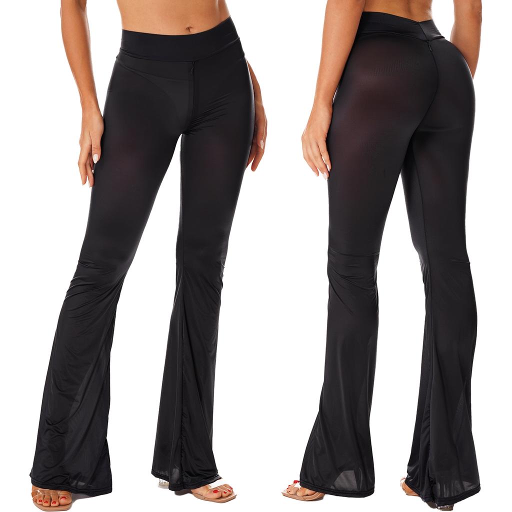 Женские полупрозрачные расклешенные брюки с высокой талией, широкие брюки-клеш, леггинсы для тренировок, занятий йогой, танцев, выступлений
