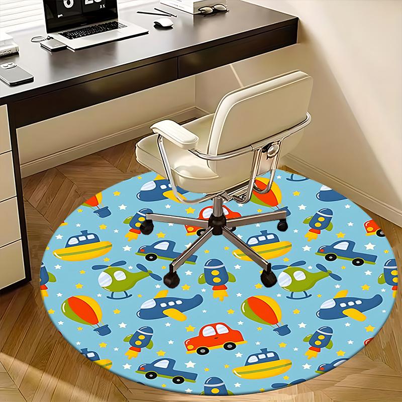 Colorful Transportation Office Carpet Chair Mats, Fun Vehicle Pattern for Home Decor, Office Use, and Gift Giving1118091a