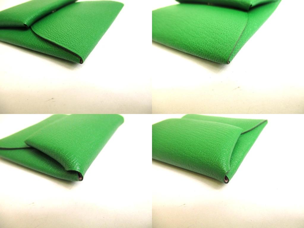 Подлинный HERMES Бамбук и Роза милый Кошелек для монет Bastia из кожи шевро Myzore #a925 Восстановленный