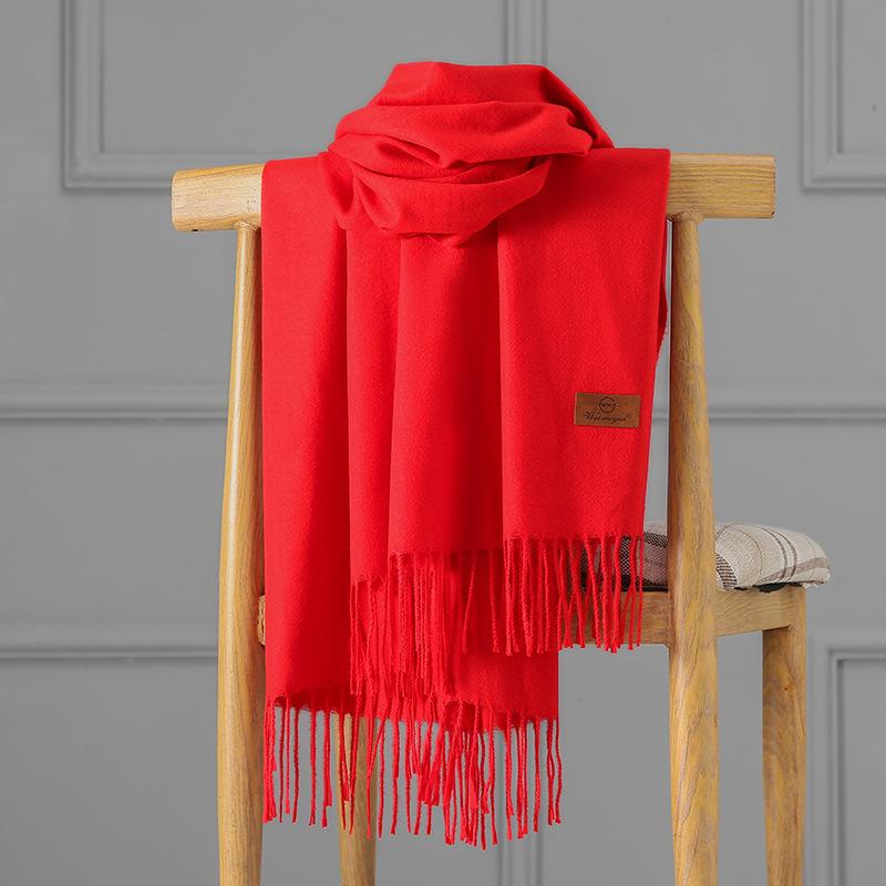 Cashmere Scarf Women's Autumn and Winter Solid Color Tassel Shawl Thickened Warm Scarf