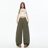 Autumn Khaki Scimitar High-Street Drapey Wide-Leg Jeans for Women