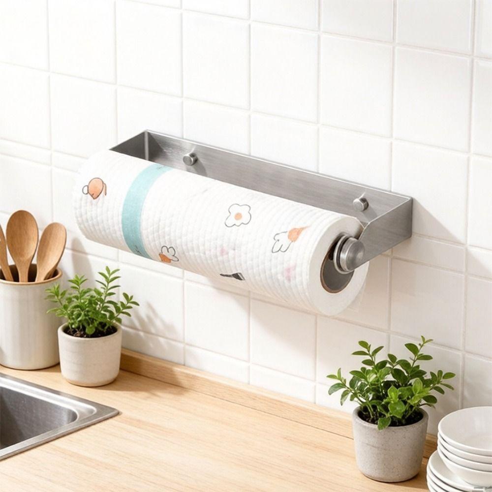 Adhesive or Screw-in Paper Towel Holder Wall Mounted Roll Towel Rack Kitchen Accessories