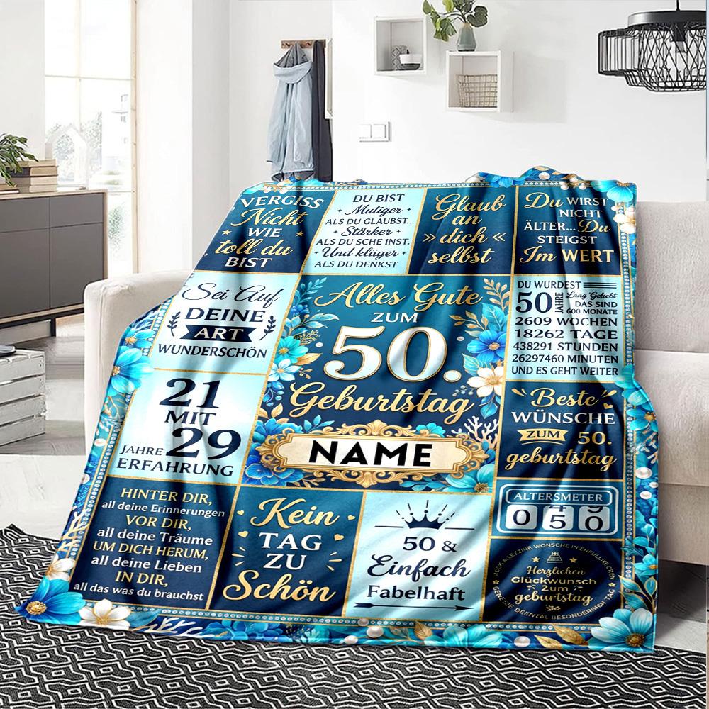 Happy 50Th Birthday Blanket Customize Your Name Warmthful Decor Perfect For Sofa Couch Office Bed Picnics For All Occasions Stylish Decor Perfect Gift