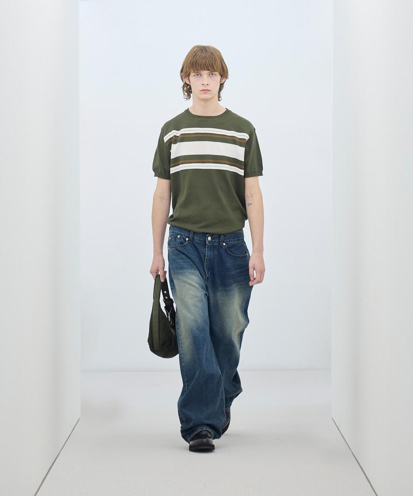IRONYPORNO WHITELINE 86-Iroj048 Color Mix Round Short Sleeve Knit 4 Colors
