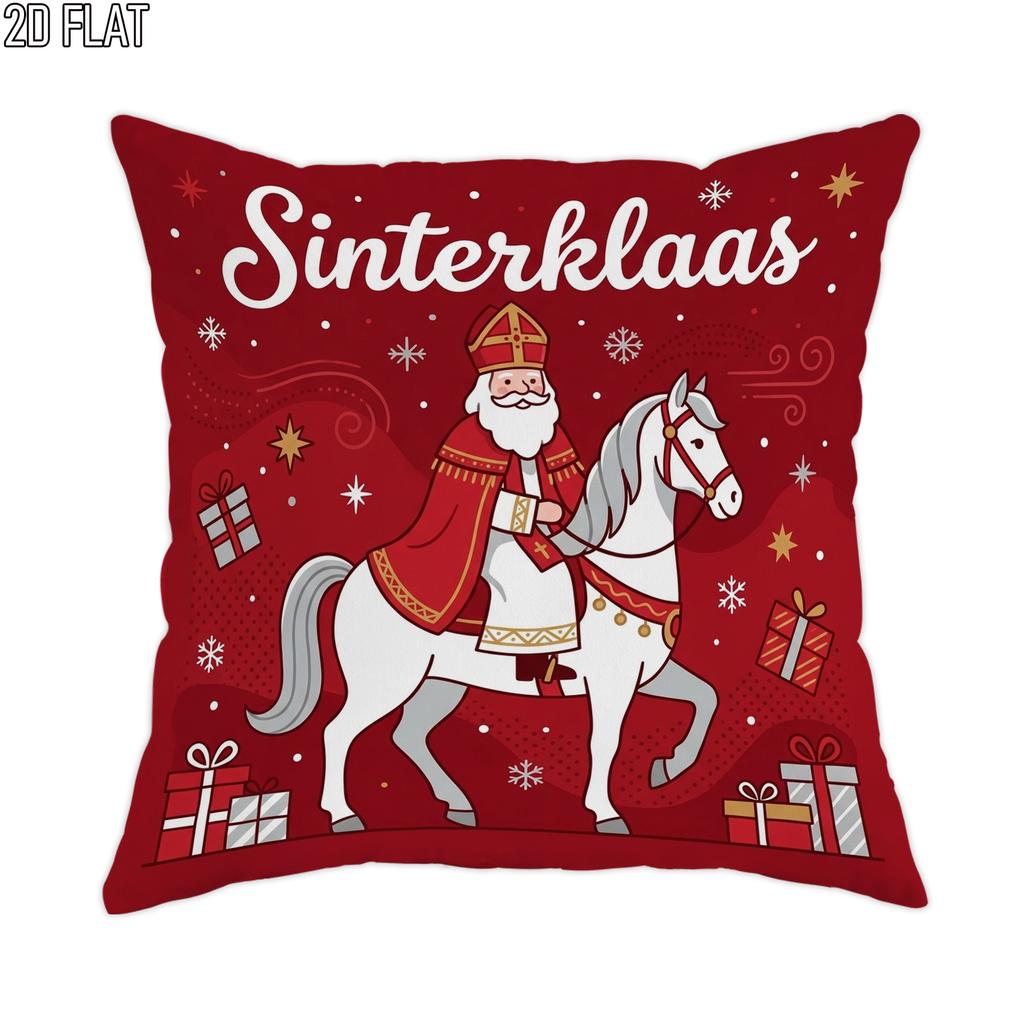 2D Flat - 1pc, Winter Holiday Christmas Traditional Saint Nicholas Pillowcase, Red Decorative Cushion Cover, Single-Sided Print, Suitable for Living R