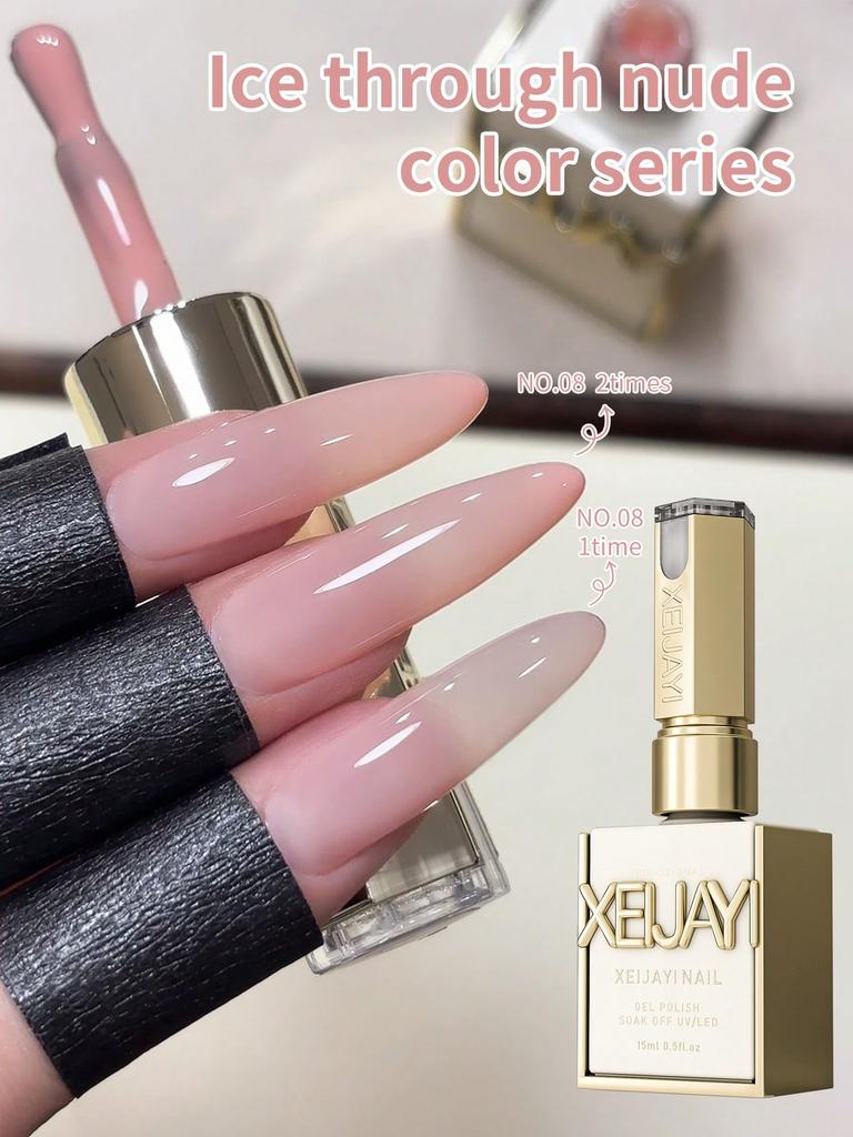 Nail Polish Gel Jelly Ice Transparent Nude, UV LED Nail Gel Polish, Glossy Finish, For Nail Salon And DIY