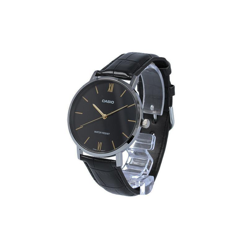 Casio Серия STANDARD Кварцевый механизм Кожаный ремешок Японские и корейские часы Мужские часы Серебристый циферблат MTP-VT01L-1B
