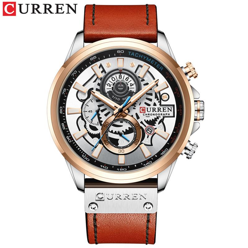 CURREN Man WristWatch Chronograph Sport Men Watch Military Top Brand Luxury Gold Blue Genuine Leather Calendar Male Clock 8380