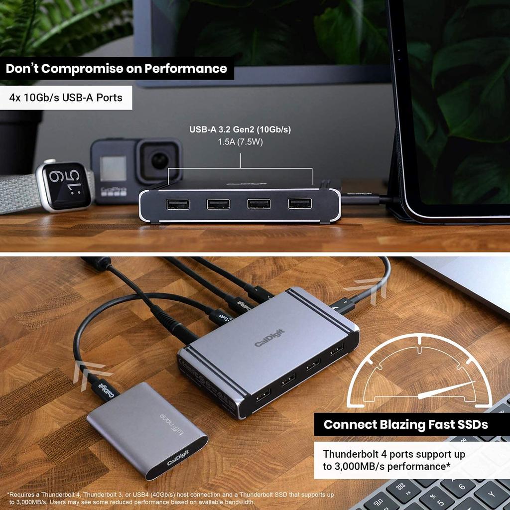 CalDigit Thunderbolt 4 Element Hub Universal 4x Thunderbolt 4x USB Gen2 один дисплей до 8K или два 4K 60 Гц 60 Вт зарядка с кабелем - многопортовый