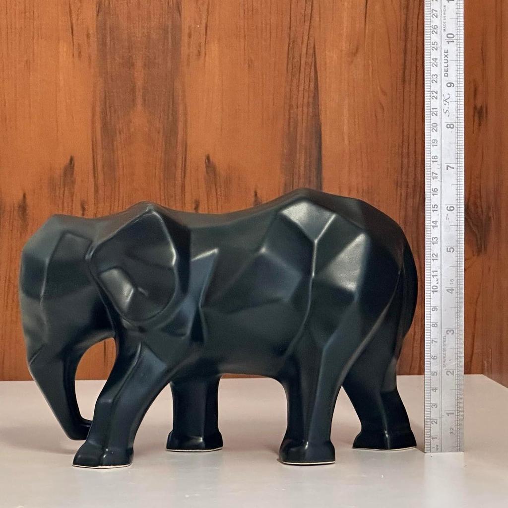 Latest Geometric Elephant Ceramic Home Decor Figurine with Diamond Cut Detail (Elephant Black)