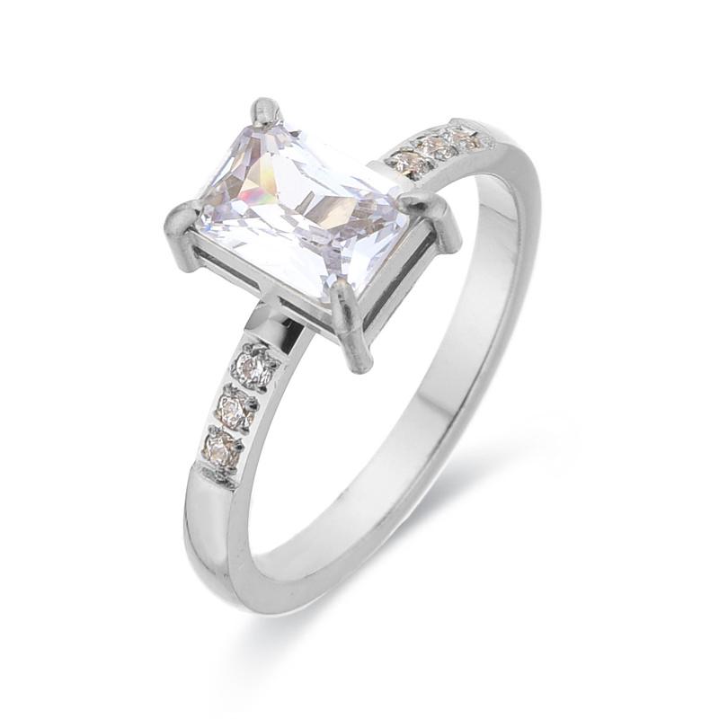 Arrival Square Stone Popular Elegant Stainless Steel Jewelry Shiny Big Cubic Zircon Ring for Women Party Lucky Gift