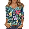 Женские топы, рубашка с рукавом три четверти, свободная повседневная рубашка с V-образным вырезом, футболка с цветочным принтом