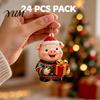 Holiday Countdown Gift Box Piggy Family Advent Calendar, 2D Flat Acrylic 24 Days Hanging Christmas Ornaments Ornaments, Decorative for Party Supplies