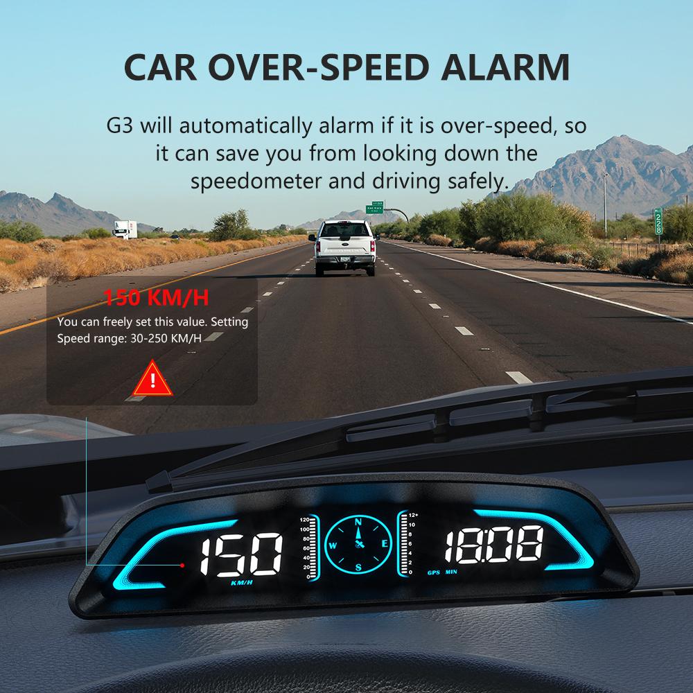 G3 GPS HUD Автомобильный цифровой спидометр Датчик Smart Head Up Display Безопасность Превышение скорости Сигнализация Компас Часы Одометр Подходит для всех автомобилей