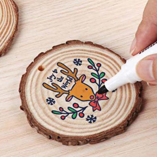 Natural Wood Tree Discs 9-10cm Pre-Drilled Wooden Discs 1cm Thick Smooth Wood Slices for DIY Crafts Wedding Wall Decorations