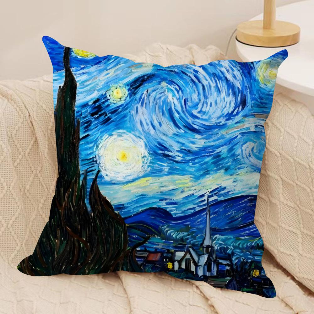 Classic VVanGogh Art Cushion Cover Short plush Doublesided Print Square Throw Pillow Covers Sofa Home Cushion Decor