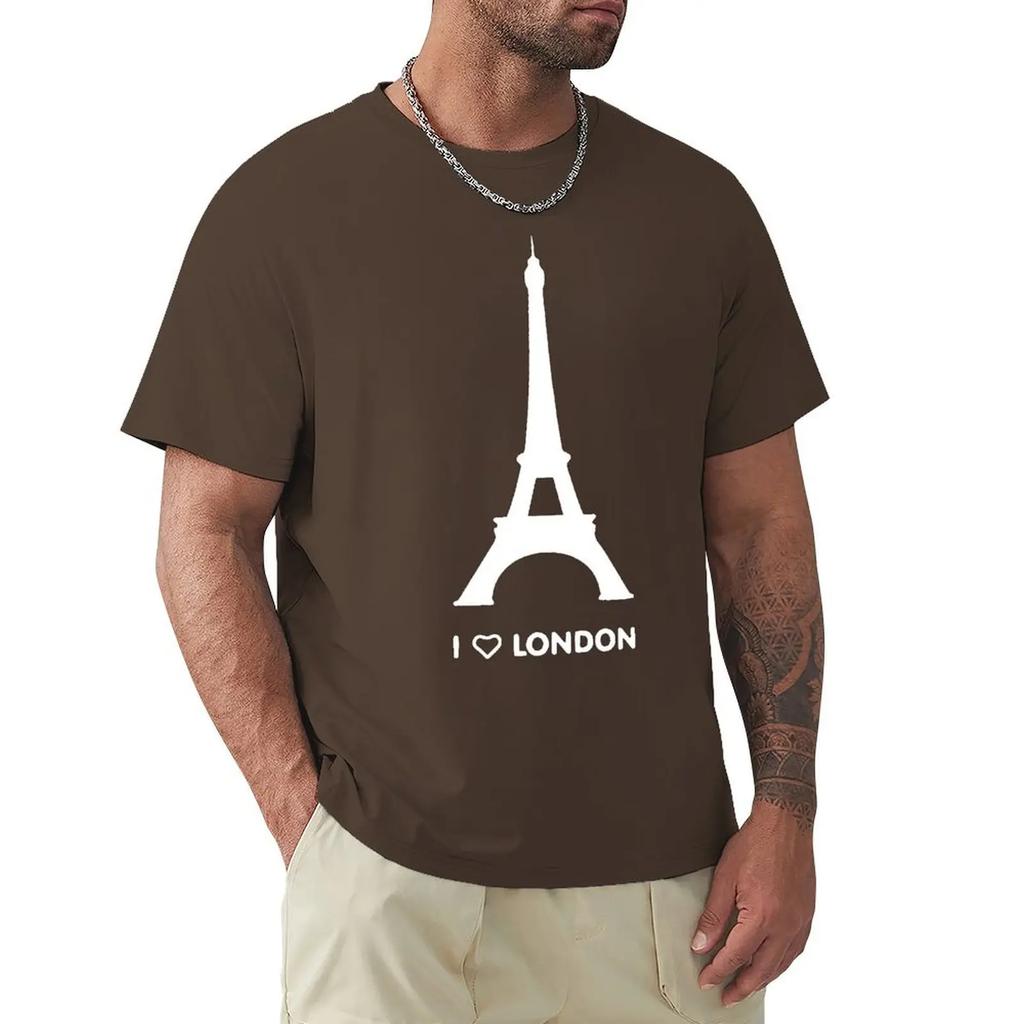 Футболка с забавным дизайном «I Love London Eiffel Tower» Футболка Harajuku с коротким рукавом Футболка с графикой из 100% хлопка