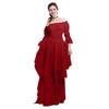 Women Ball Gown Off Shoulder Gothic Long Horn Sleeves Irregular Layered Pleated Elastic Waist Solid Color Retro Renaissance Party