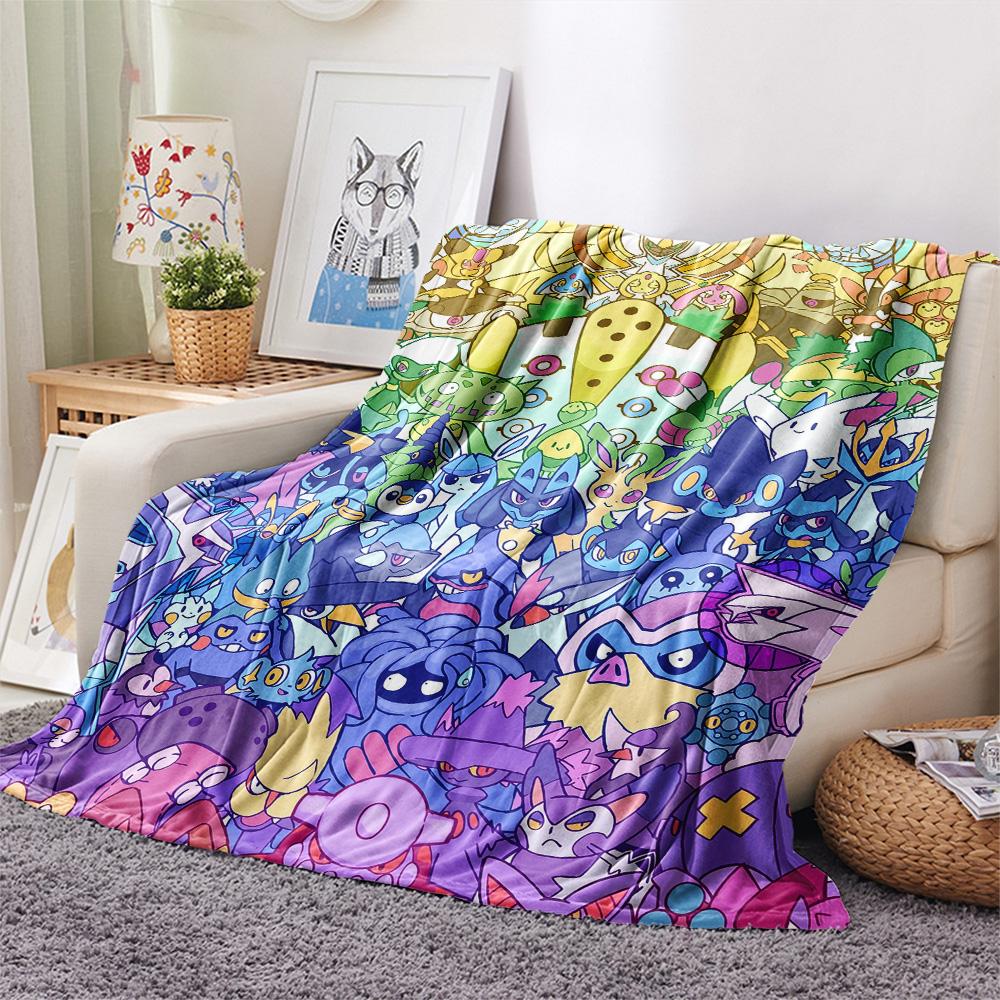 Pokémon Characters Flannel Blanket, Soft Warm Throw for Home Decor, Ideal Gift for Fans, Cozy Bedding for Sofa Bed Living Room