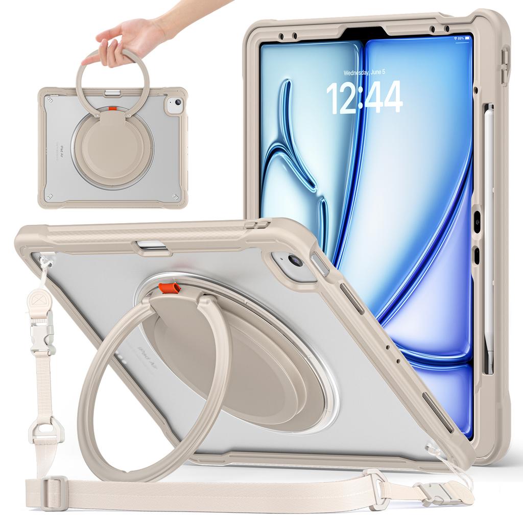 For iPad Air 13 (2025)/(2024)/Pro 12.9 (2022)/(2021)/(2020)/(2018) Case Rotary Kickstand Cover with Shoulder Strap