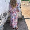 Женское принтованное макси-платье весна-лето с V-образным вырезом в стиле бохо, праздничное платье с длинными рукавами, свободное платье с карманами для повседневной жизни, вечеринок, пляжа