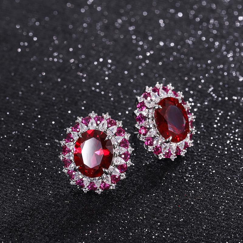 Ювелирные изделия Популярная имитация Красное стекло Денье Подвеска Кольцо Серьги-пусеты Набор Главный камень 12 * 16