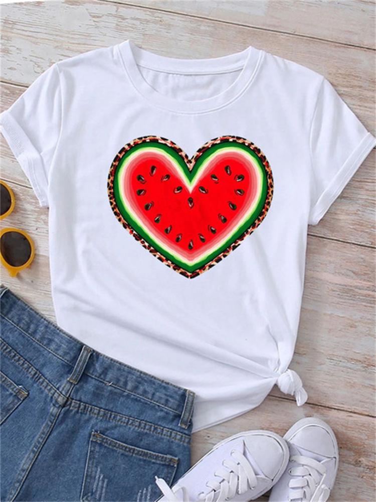 Maycaur Новая летняя забавная женская футболка с принтом арбуза и фруктов Harajuku Белые футболки с рисунком повседневные женские топы женская одежда