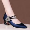 Fashion FHC Shallow  Out Leather Mid Heels,Office Lady Work Shoes,Women Pumps,Rhinestone Bowtie,Vogue Pointed Toe,Blue,Black,Dropship