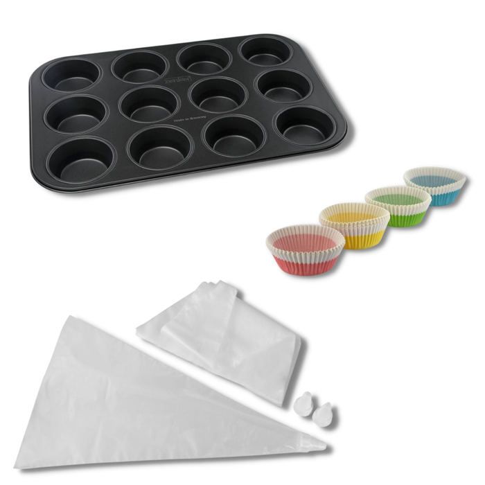 Ensemble 3 pièces spécial muffins - ZENKER - Moule 12 empreintes, 100 moules papier et 20 poche à douille
