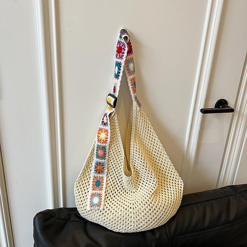 Большая вместительная вязаная сумка-тоут в этническом стиле, вышитая плетеная сумка с ремешком для женщин, для путешествий