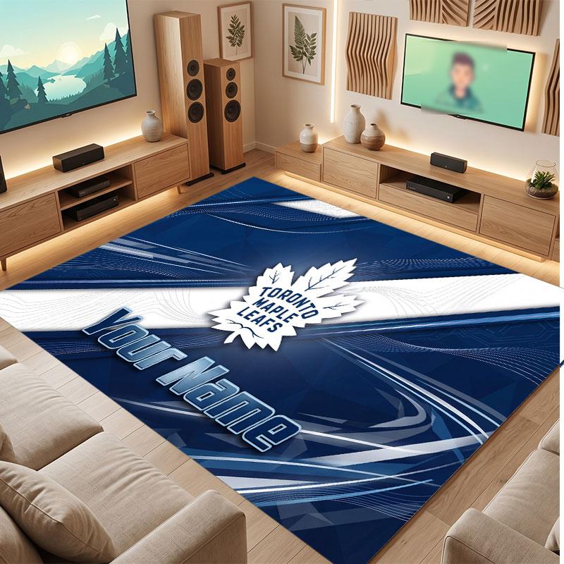 Toronto Maple Leafs Personalized Crystal Velvet Carpet, Customized Name Text Soft Anti‑Slip Rug for Living Room Bedroom