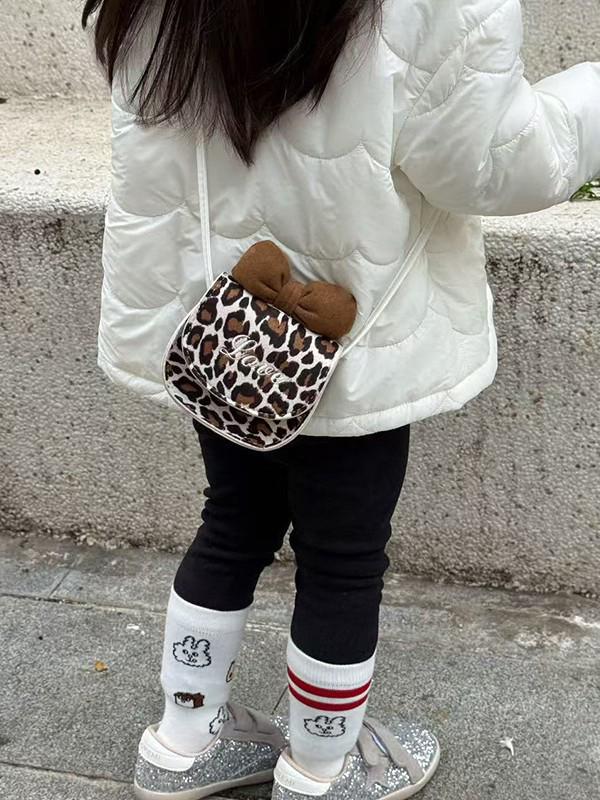 Leopard Print Cute Bow Princess Crossbody Bag for Girls - Mini Square Shoulder Bag Accessory