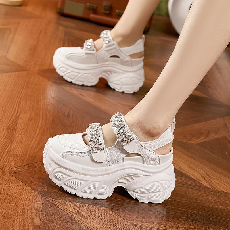 Модные 9 см Кроссовки на массивной подошве из микрофибры и сетки, Высокий бренд, Удобные ботильоны, Модные летние ботильоны на крючках, Блестящая обувь для женщин