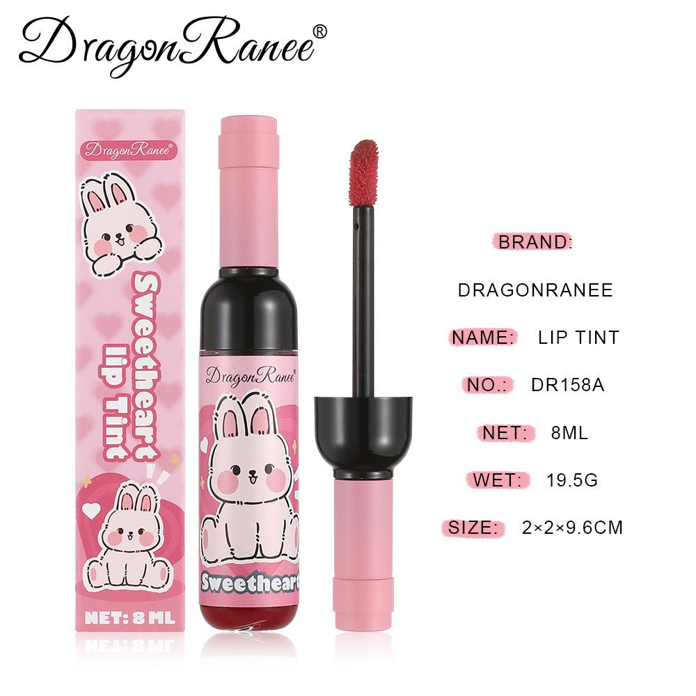 Dragon Ranee Матовая жидкая помада Cartoon Red Wine Bottle, увлажняющая, не размазывающаяся, тинт и блеск для губ
