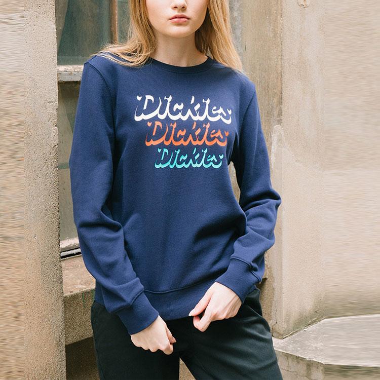 Dickies Повседневная толстовка с принтом логотипа, круглым вырезом и длинным рукавом для женщин, темно-синяя DK008191B29