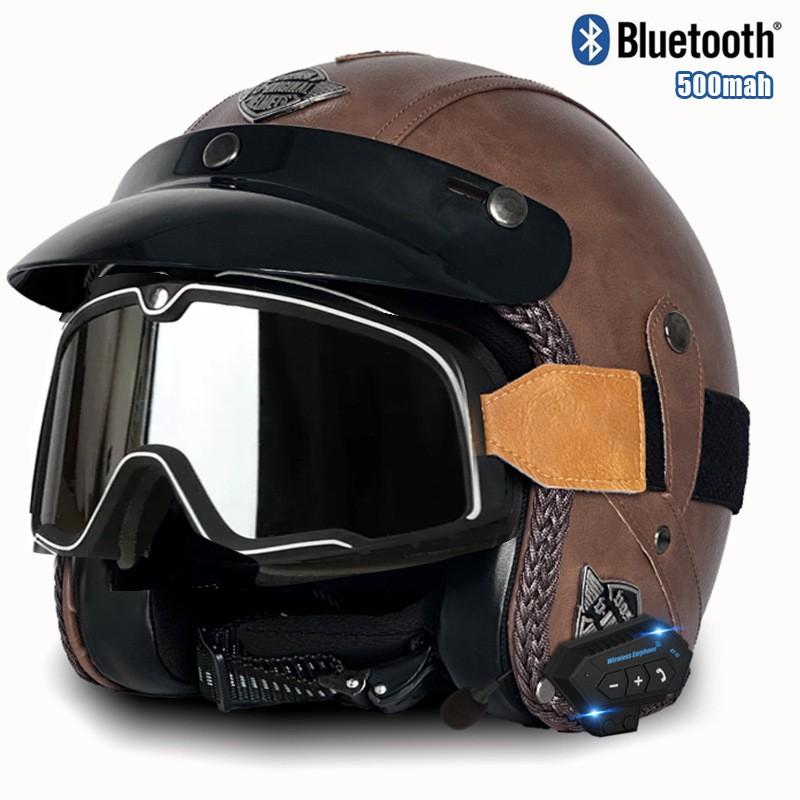 3C Certified Retro Style 3/4 Motorcycle Helmet Men Women ABS Half With Bluetooth Compatible Visor Options